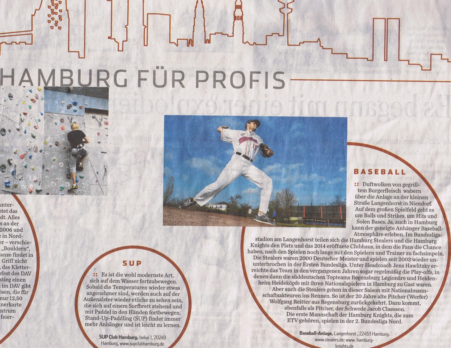 Hamburger Abendblatt, 1.4.2016 Hamburg für Profis Baseball