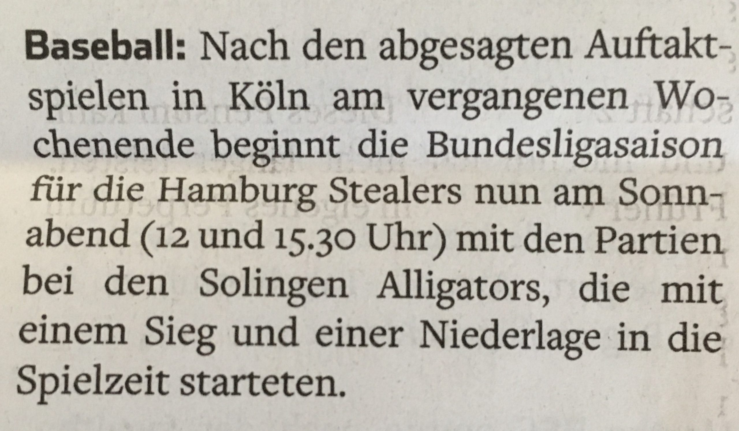 Hamburger Abendblatt, 7. und 8.4.2018 Baseball