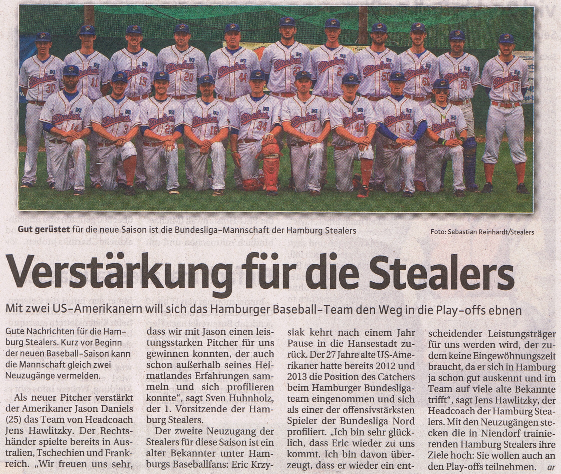Niendorfer Wochenblatt, 11.3.2015 Verstärkung für die Stealers