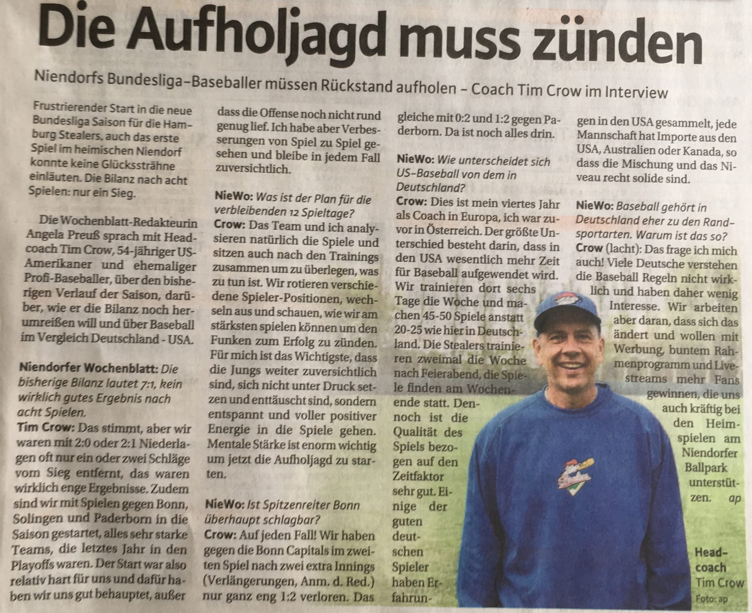 Niendorfer Wochenblatt, 2.5.2018 Baseball