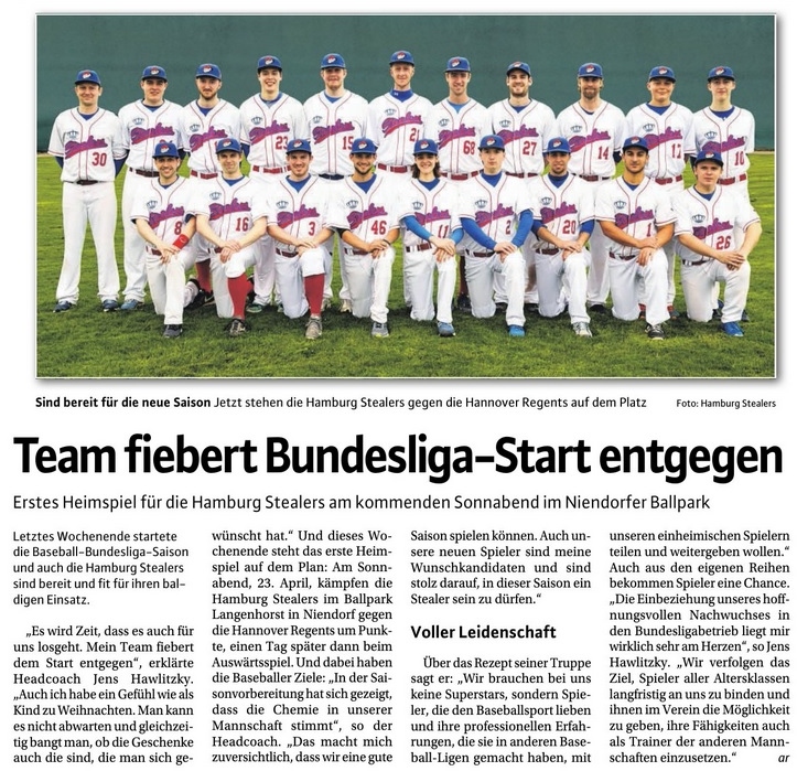 Niendorfer Wochenblatt, 20.4.2016 Team fiebert Bundesliga-Start entgegen