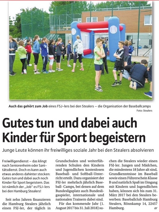 Niendorfer Wochenblatt, 25.1.2017 Gutes tun und dabei auch Kinder für Sport begeistern